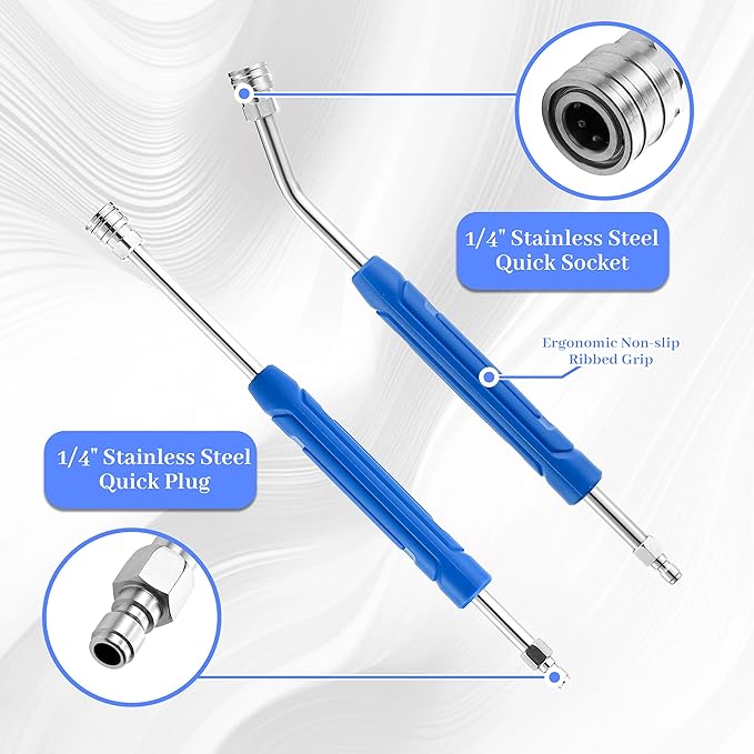 Pressure Washer Extension Wand, 17 Inch Stainless Steel Pressure Washer Wand with Slip Resistant Plastic Protective Cover, 1/4'' Quick Connect, 2 Pack