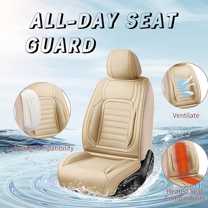 Fit Tucson Premium Leather Car Seat Covers Compatible with Hyundai Tucson 2010-2024 2026, Breathable, Wear Resistant, Airbag Compatible, All-Weather Protection & Full Coverage, Full Set Beige