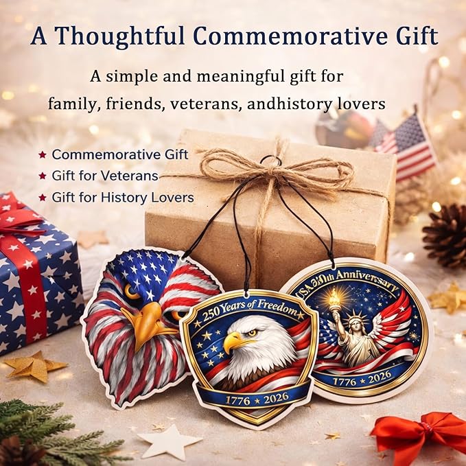 12PCS Patriotic Car Air Fresheners, 1776-2026 Double-Sided Hanging Scented Cards, Dark Ice Berry Ocean New Car Scents for Rearview Mirror, Home, Office, Commemorative Gift Set (Style 3)