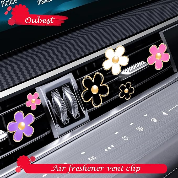 Acantha Car Air Freshener Decorations Vent Clips 6-Pack Daisy Flower Auto Accessories Lavender Women Car Decor Air Conditioning Outlet Clip - Pink Purple White