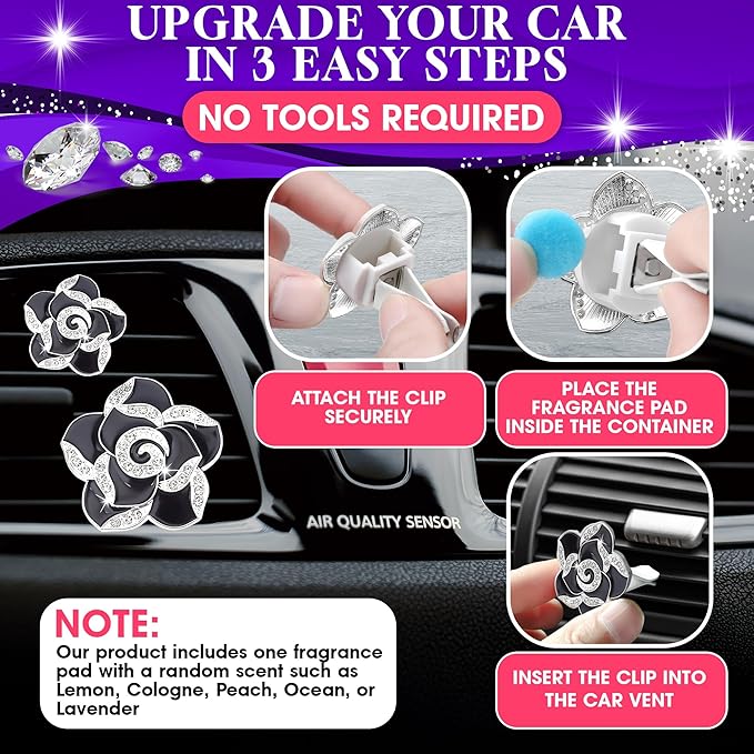 2 Pcs Car Air Freshener Vent Clip Set - Camellia Car Vent Clips Cute Auto Accessories for Women Interior Cute Decor Flower Vehicle Accessories