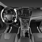 CAR PASS Leather Steering Wheel Cover and Waterproof Car Floor Mats, Microfiber Universal Car Combo Fit for 95% Sedan SUV Van,14.5-15 inch Sporty Anti-Slip Safety Comfortable Design, Black＆White