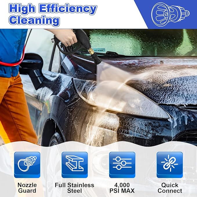 Dreyoo Pressure Washer Nozzle Guard, Durable Stainless Steel Power Washer Tips with Rubberized Protection, 1/4" Male Quick Connect, High Efficiency Cleaning(2 Pack,40 Degree with 4.0 Orifice)