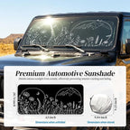 63"x28.5" Car Windshield Sun Shade with Storage Pouch, Stylish Printed Front Window Sunshade with Double Ring Frame, Universal Fit Foldable Heat Blocker & UV Protector for SUV, Sedan (Line Plants)