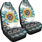 Vatenge Aztec Sunflowers Print Car Seat Cover Front Seats Only Full Set of 2, Universal Bucket High Back Car Front Seat Covers