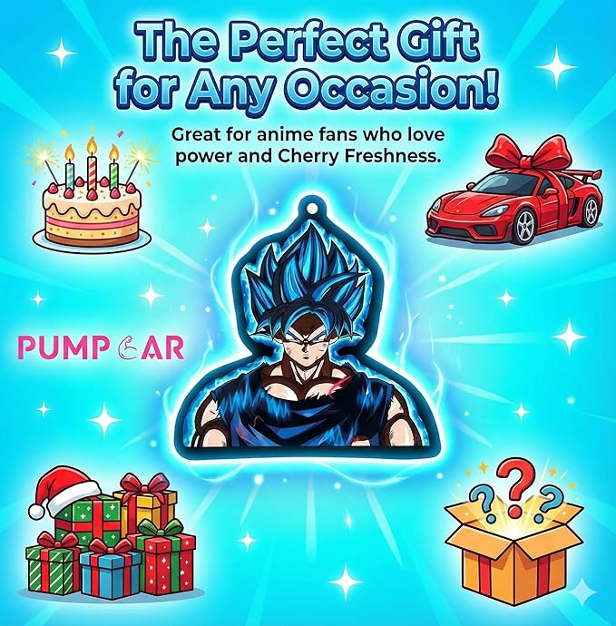 PumpCar car air freshener 2-piece double-sided Goku SSJ hanging cherry-scented anime dragon for rearview mirror Car Interior Accessories Household Gifts