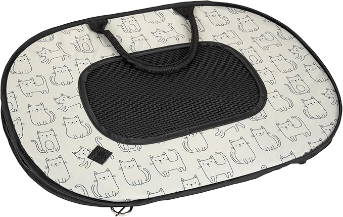 SportPet Designs Pop Open Cat Carrier, Soft-Sided Collapsible Travel Carrier for Cats up to 15 lbs, Lightweight Portable Design with Mesh Ventilation & Secure Zippers, Cat Print