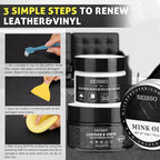 SEISSO Leather Repair Kit for Furniture, Black Vinyl Repair Kit with Mink Oil, Car Interior Leather Recoloring Balm for Scratches, Fading Shoes, Car Seat, Sofa