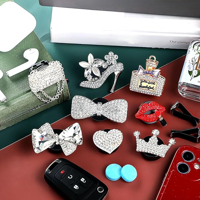 Frienda 8 Pcs Bling Car Air Vent Clips Crystal Rhinestone Air Conditioning Outlet Clip Cute Diamond Interior Car Accessories for Women (Classic Style)