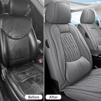 WELLDO Car Seat Covers Full Set, Leather Seat Covers for Car, Waterproof Car Seat Protector with Lumbar Support, Automotive Seat Covers Universal Fit for Most Cars SUV Truck, Gray,w02.