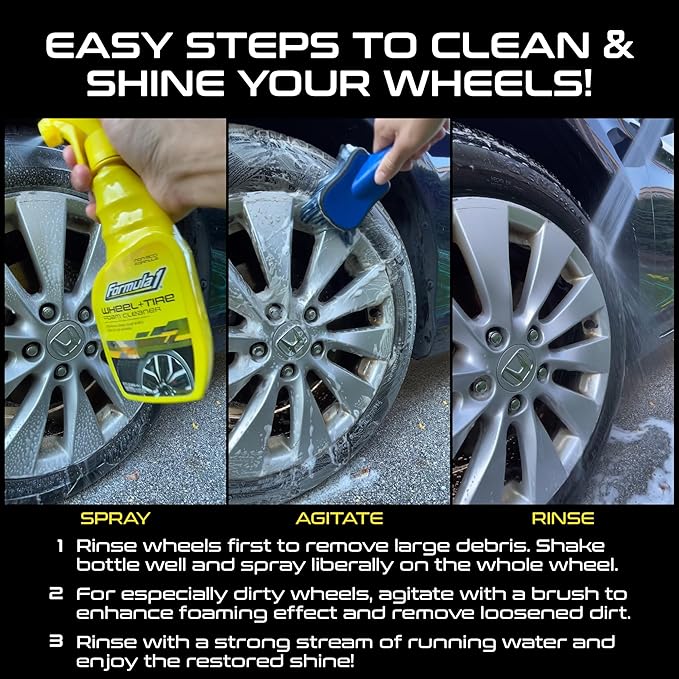 Formula 1 Wheel & Tire Cleaner - Removes Brake Dust and Dirt, Quickly Shines Rims & Tires, Safe for All Cars, Trucks, and Motorcycles (16 oz)