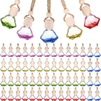 60 Pcs 8ml Hanging Car Air Freshener Diffuser Empty Clear Glass Essential Diffuser Oil Aromatherapy Fragrance Perfume Bottle with Wooden Cap for Car Home Office