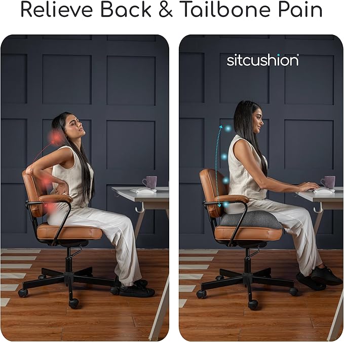 Orthopedic Coccyx Cushion for Tailbone Pain Relief, Sciatica and Back Pain - XL Memory Foam Seat Cushions for Office Chairs, Car, Gaming - Ergonomic Cushion with Removable Spare Cover (Green)