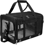 Soft Sided Cat/Dog Carrier，Collapsible Mesh Pets Travel Carriers for Pet/Puppy with Shoulder Strap & Removable Mat，Top Load Small Dogs/Cats Carry Bag Up to 25 Lbs（Black - L）