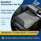 kingphenix Car Seat Cushion – Memory Foam Pad for Driving Comfort – Boosts Height and Relieves Coccyx & Lower Back Pain – Car, Truck, Office Chair (Leather Black & 4D Mesh Gray)
