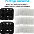 2 Pack Stick On Deodorizing Box, 12 Pack Odor Removing Refills for Trash Can, Activated Charcoal Odor Eliminator for Indoor Kitchen Trash/Diaper Pails/Wardrobe/Shoe Cabinet (Black)