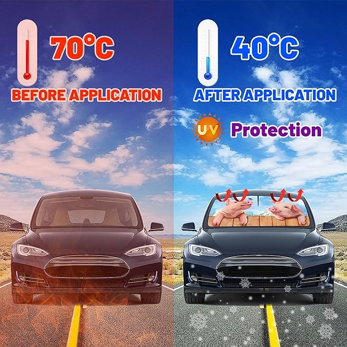 CHILL·TEK Funny Animal Car Windshield Sun Shade Umbrella, Cute Pig Car Sun Shade Umbrella, Block UV Rays Heat Foldable Windshield Umbrella Sun Visor Protector - Keep Vehicle Cool for Cars SUV