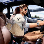 Small Dogs Under 12 lbs Adjustable Portable Center Console Car Seat, Built-in Bubble wrap, Fits Most Cars & SUVs with Convenient Handbag Functionality, Stylish Travel Pet Bag (Beige)