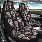 Goth Skull Rose Seat Covers for Car, Universal Stretchy Cars Front Seat Protectors Cover, Men Women Car Accessories Decoration Saddle Blanket for Bucket Seat, Set of 2