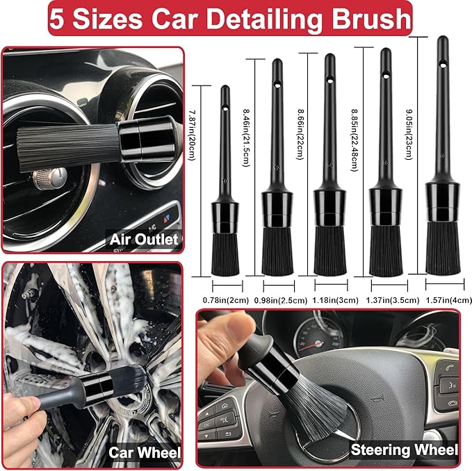 9Pcs Wheel Tire Brush Set - Cleaning Brushes for Wheels, Tires, Rims & Spokes