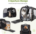 Lekebobor Large Cat Backpack Carrier Expandable Pet Carrier Backpack for Small Dogs Medium Cats Fit Up to 18 Lbs, Dog Backpack Carrier, Foldable Puppy Backpack Carrier for Travel, Black
