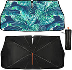 CHILL·TEK Funny Car Windshield Sun Shade Umbrella, Monstera Leaf Car Sun Shade Umbrella, Block UV Rays Heat Foldable Windshield Umbrella Sun Visor Protector - Keep Vehicle Cool for Cars SUV