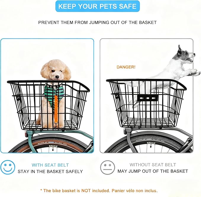 Dog Seat Belt for Bike Basket, Retractable Bicycle Dog Seatbelt, Elastic Pet Safety Leash Harness for Cat, Dog Leash Extension Attachment Shock Absorbing Lead Extension Absorber (Orange)