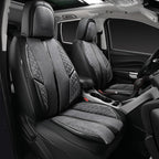 CAR PASS Suede Leather Seat Covers Full Set Soft Protector Durable Cushioned Warm in Winter Breath in Summer,Universal Sport Car Seat Cover Fit for Sedan SUV Pick-up Truck,Anti-Slip and Backseat(Grey)