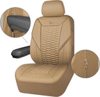 CAR PASS 3D Foam PU Leather Car Seat Covers Full Set,Tan Breathable Faux Leather Seat Covers for Car,Anti Slip Universal Fit for SUVs Vans Sedan Truck Automotive,Armrest Airbag Compatible All Beige
