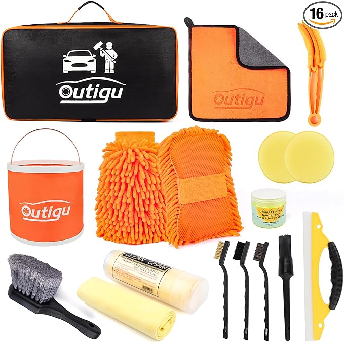 Car Cleaning Kit with Storage Bag, Car Washing Kit 16 Pcs, Car Detailing Kit with Wash Mitt Sponge Towels, Car Wash Mitt, Detailing Brushes, Exterior and Interior Car Washing Set