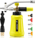 Foam Cannon Dual Connector Accessory for Pressure Washer, Double Tip Attachment Soap Cannon with Replacement Adapter for Portland Husky and Ryobi Power Washer, 1/4" Quick Connect, 5 Nozzles