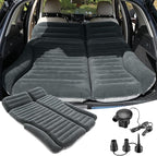 KMZ SUV Air Mattress Double Sided Thickened Flocking Car Bed – Portable Inflatable Mattress Pad for Camping & Travel with 2 Pillows & Electric Pump (Green+Light Gray)