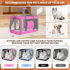 Cat Carrier for Large Cats up to 20 Lbs,Soft-Sided Pet Carrier for Large and Medium Cats, Small Dogs,Puppies,Collapsible Dog Carrier Travel Bag with 2 Storage Bags,4 Mesh Windows (Pink, Medium)