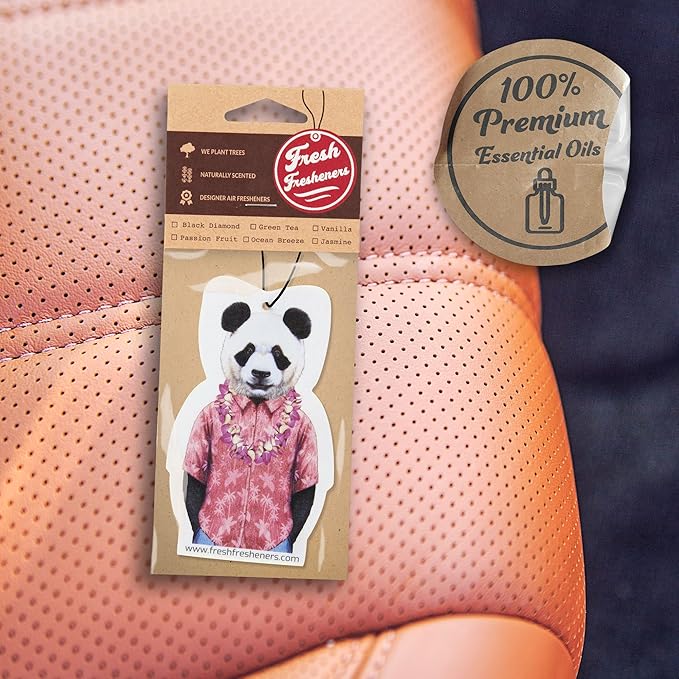 Panda Car Air Freshener 4 Pack Scented With Premium Oils By Fresh Fresheners (4 Pack)