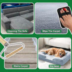 3 in 1 Carpet Rake for Pet Hair Removal, Reusable Pet Hair Remover Broom, 60'' Adjustable Long Handle Dog and Cat Hair Remover Tool Set of 3, Lint Remover Scraper for Carpets (Dark Green, 60inch)