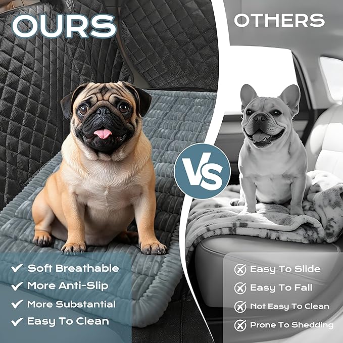 Backseat Dog Bed Mat for Car, Dog Car Seat Cover for Back Seat, Pet Car Blanket Soft and Comfortable, Upgraded Bottom Non-Slip, Washable Travel Pet Mat for Cars Trucks and SUVs (Gray, 53" x 24")