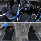 CAR PASS Air Mesh Leather Car Seat Covers Full Set, Waterproof Car Floor Mats, Sporty Steering Wheel Cover 14.5-15in, Universal Fits for 95% Cars Truck SUV (Black and Blue)
