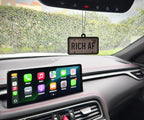 New Car Scent Air Freshener & Keychain Bundle – Rich AF License Plate Hanging Car Accessory, Funny Gift for Motivation & Positive Energy (Rich AF – New Car)