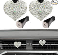 2PCS Heart-Shaped Car Vent Clip with Rhinestone, Car Vent Accessory, Bling Heart Charm Air Conditioning Outlet Clip, Auto Diffuser Air Freshener Charm for Women Girls (White, Heart)