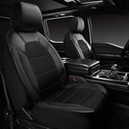 CAR PASS Universal Leather Two Front Seat Covers,Sport seat Covers fits Most Cars, SUVs, Trucks, and Vans Airbag Compatible (Black and Black)