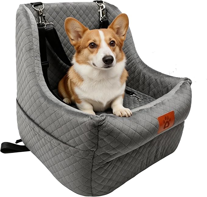 Dog Car Seat for Medium Dogs – Premium Pet Booster Seat with Two Pet Safety Belts, Detachable Washable Cover Non-Slip Base, Portable Dog Travel Seat for Road Trips & Daily Errands Up to 35lbs