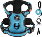 IVY&LANE No Pull Dog Harness for Medium Dogs, Dog Vest Harness with Leash, Safety Belt and Storage Strap, Fully Adjustable, 360° Reflective Strip, Soft Handle (Blue, M)