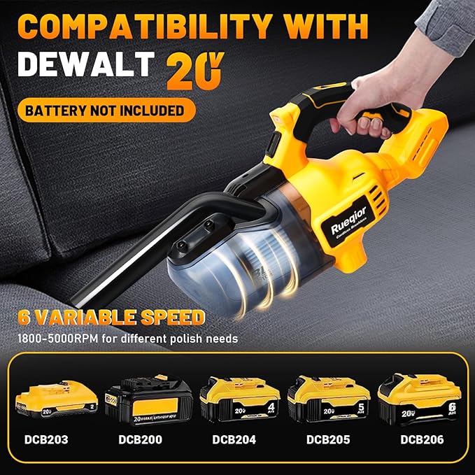 Cordless Vacuum Compatible with DeWalt 20V Battery, 5 in 1 Brushless Vacuum Cleaner with 50KPA 500W Powerful Motor, 50 CFM Portable Hand Vacuum for Home Wood Floor, Carpet, Car (Battery Not Included)