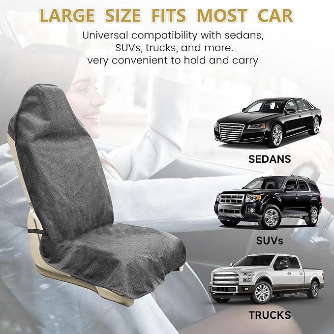 Car Seat Covers 2pcs Grey Waterproof Towel Car Seat Cover Universal Fit for Most Trucks SUV Fitness Athletes Pets Gym and Water Sport
