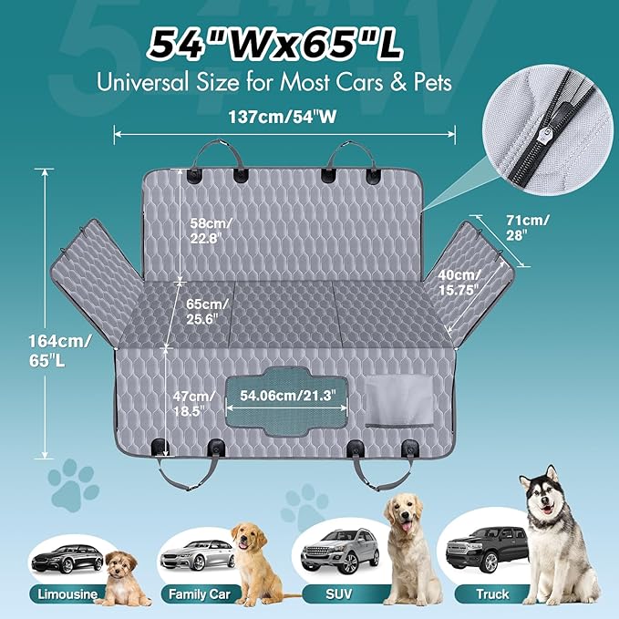 Back Seat Extender for Dogs-Supports 400lb,Waterproof Dog Car Seat Cover Hard Bottom-Detachable,600D Heavy Duty Scratch Proof Nonslip Soft,Dog Hammock for Car,SUVs-Grey