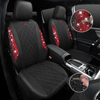 CAR PASS Oxford Bling Diamond Car Seat Covers Full Set Interior Sets, Waterproof Shining Glitter Sparkly Crystal Universal Armrest Fit 95% Automotive Truck SUV Cute Women Girl, Black Red Rhinestone
