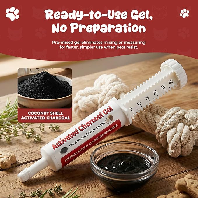 Activated Charcoal Paste for Dogs & Cats, Emergency First Aid Gel for Accidental Ingestion, Diarrhea, Gas Relief & Digestive Upset, Ready-to-Use, Pet First Response Essential, 30 mL