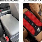 Red Bling Car Console Cover Hot Red Arm Rest Center Console Cushion Pad, Universal Anti-Slip Leather Armrest Box Decor Protector with Crystal Sparkling Rhinestone Car Accessories(Red)