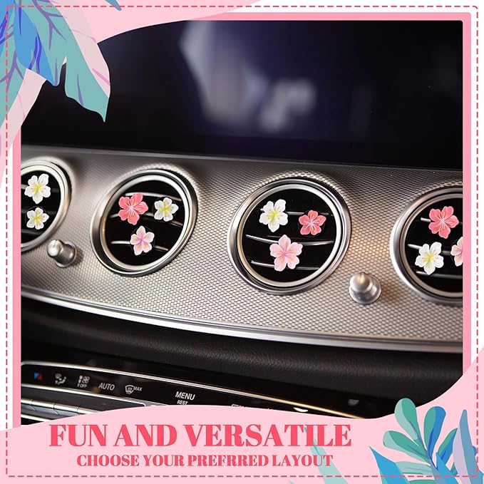 Timtin 12Pcs Cute Car Air Freshener Vent Clips Flower Air Vent Clips for Fresheners Pink Hawaiian Hibiscus and Cherry Blossom Car Accessories Aesthetic Interior Decor for Women Peach Blossom
