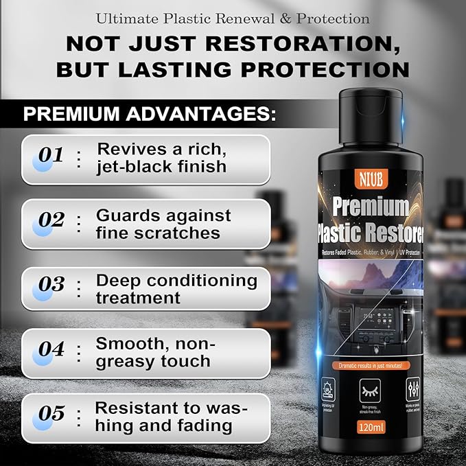 240ml Indoor Safe Trim Restorer, Plastic Restorer for Cars, Car Plastic Restorer, Black Plastic Restorer, Fast-Drying, Waterproof, Long-Lasting Shine & Protection,Indoor Plastic Surfaces Use Only